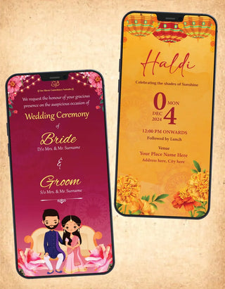 Multiple Events Cartoon Wedding Invite PDF Cards 