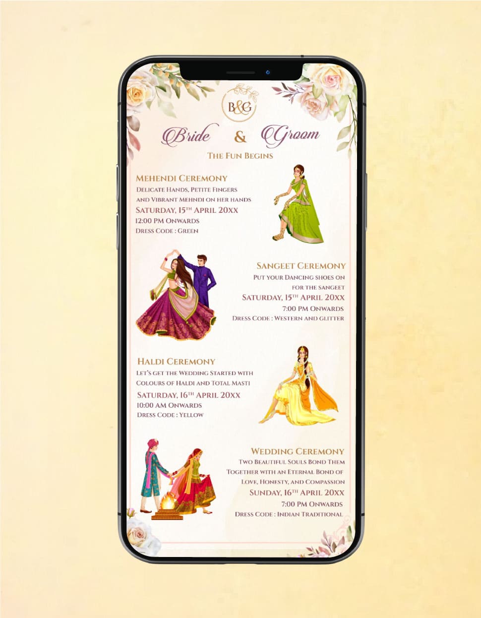 Multiple Invitations Multiple Function Wedding Invitation Card | Floral Theme with Dress Co ...