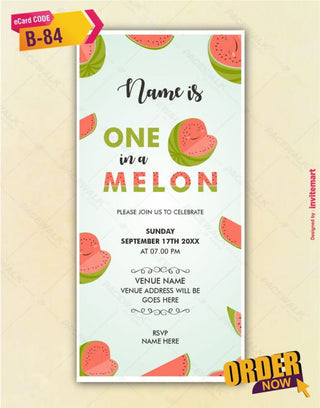 One In A Melon Birthday Party Invitation