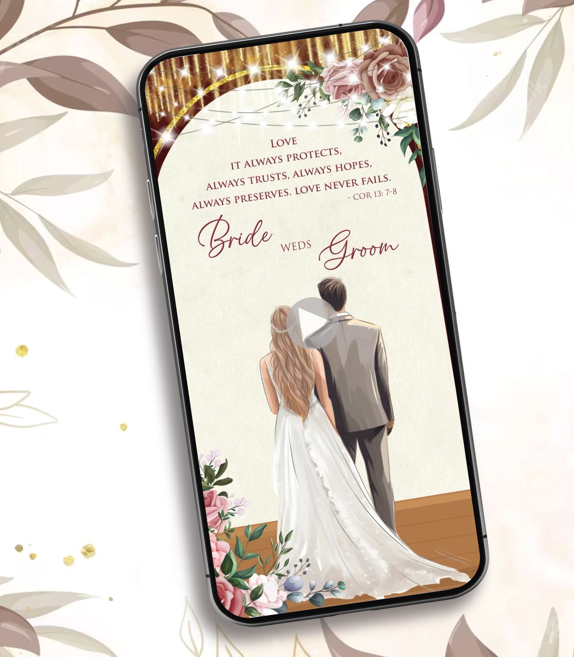 Online Christian Wedding Invitation Video Elegant Floral Save