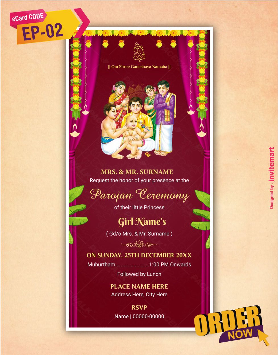 Parojan Ceremony Invitation Traditional Indian Ritual eCard EP-02