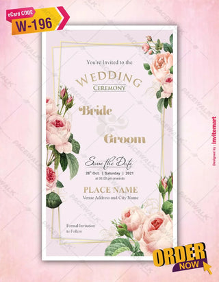 Peach Roses Wedding Invitation Card