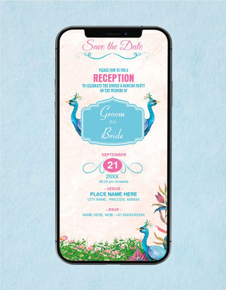 Peacock Theme Reception Invitation 