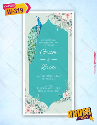 Peacock Theme Wedding Invitation Card