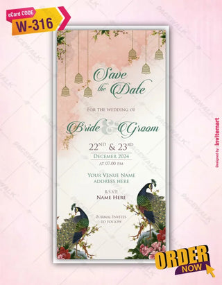 Peacock Theme Wedding Invitation Save The Date 