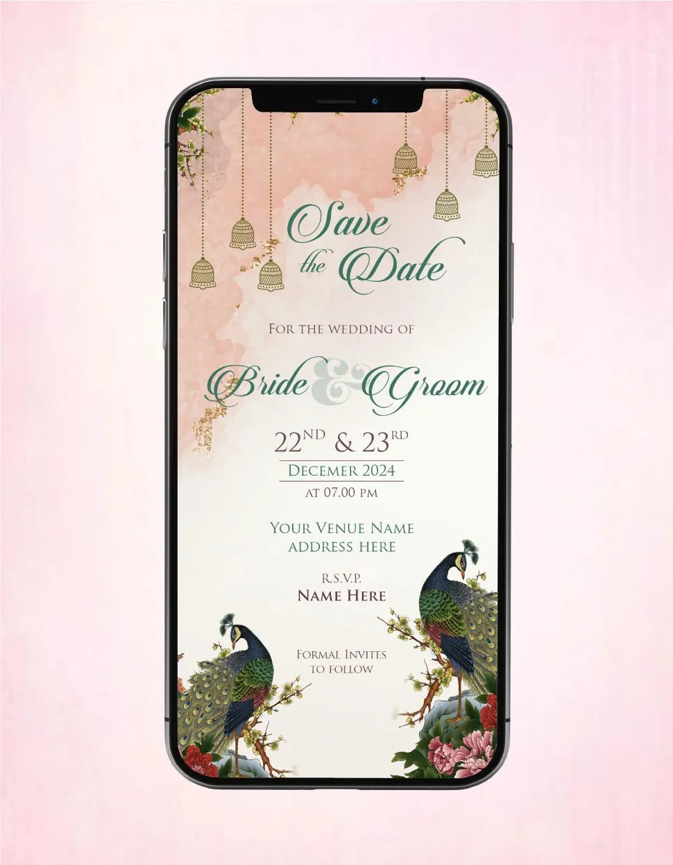 Peacock Theme Wedding Invitation Save The Date | Elegant Floral E-Invi ...