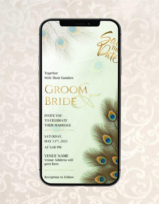 Peacock Feather Wedding Invitation Card 