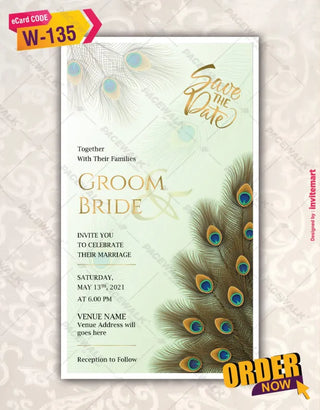 Peacock Feather Wedding Invitation Card 