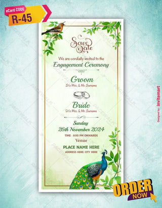 Peacock Theme Engagement Invitation