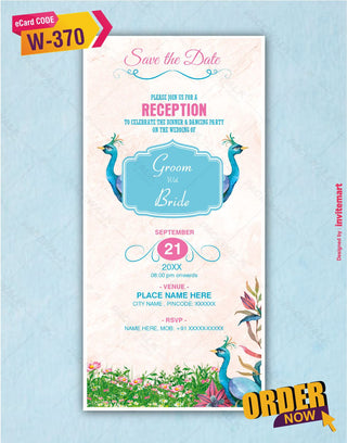 Peacock Theme Reception Invitation 