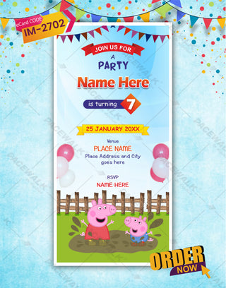 Peppa Pig Theme Birthday Invitation Card 