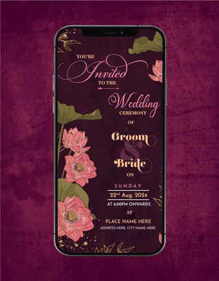 Pink Floral Wedding Ceremony Invitation