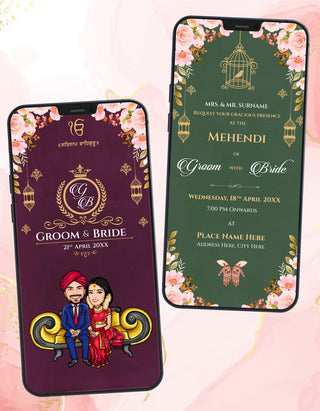 Punjabi Caricature Multiple Events Wedding Invitation Pdf Card