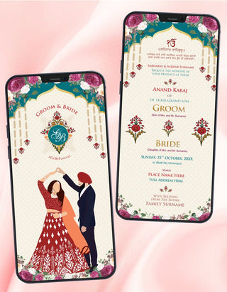 Punjabi Sikh Wedding Caricature Invite 