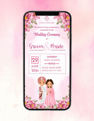 Punjabi Floral Wedding Ceremony Invitation Card