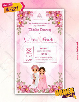 Punjabi Floral Wedding Ceremony Invitation Card