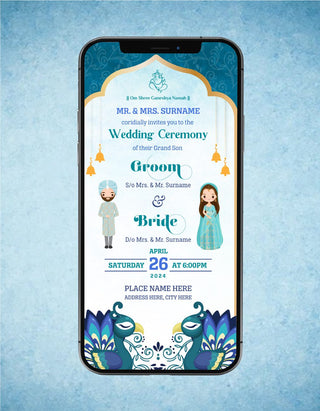 Punjabi Wedding Invitation with Peacock Theme 