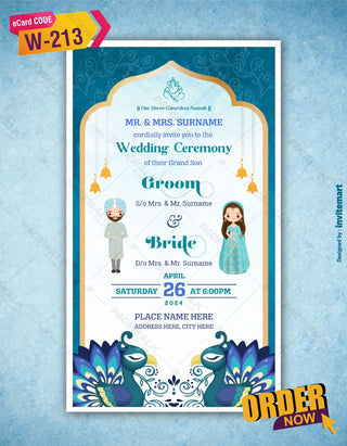 Punjabi Wedding Invitation with Peacock Theme 