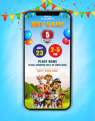 Puppy Police Paw Patrol Birthday Invitation Card