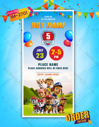 Puppy Police Paw Patrol Birthday Invitation Card