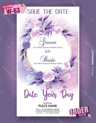 Purple Floral Wedding Invitation Card Template