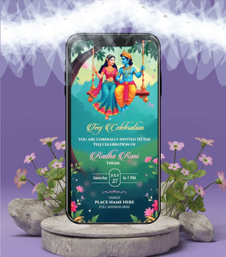 Radha-Krishna Theme Teej Celebration Invitation Card 