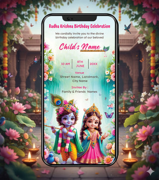 Radha Krishna Birthday Invitation Card 