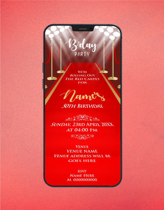 Red Carpet 50th Birthday Party Invitation 