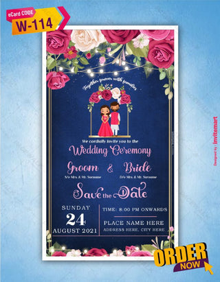 Royal Blue Wedding Invitation Card 