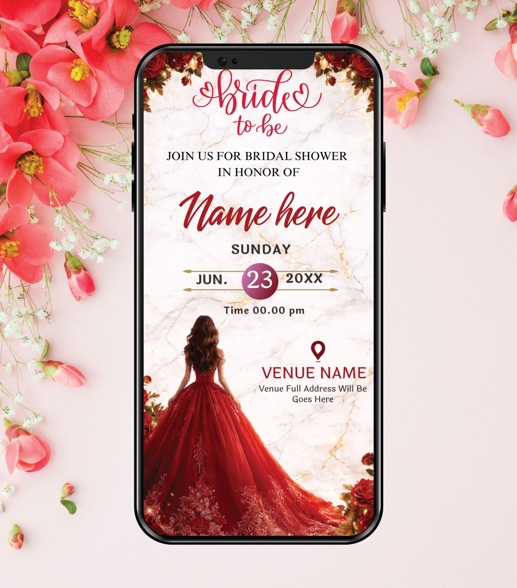 Royal Bridal Shower Invitation Card | Bride To Be Red Gown Theme | IM- InviteMart Royal Bridal Shower Invitation Card | Bride To Be Red Gown Theme | IM- InviteMart