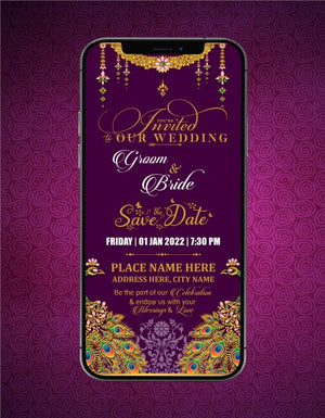 Royal Peacock Wedding Invitation | Elegant Save the Date E-Card | W-44