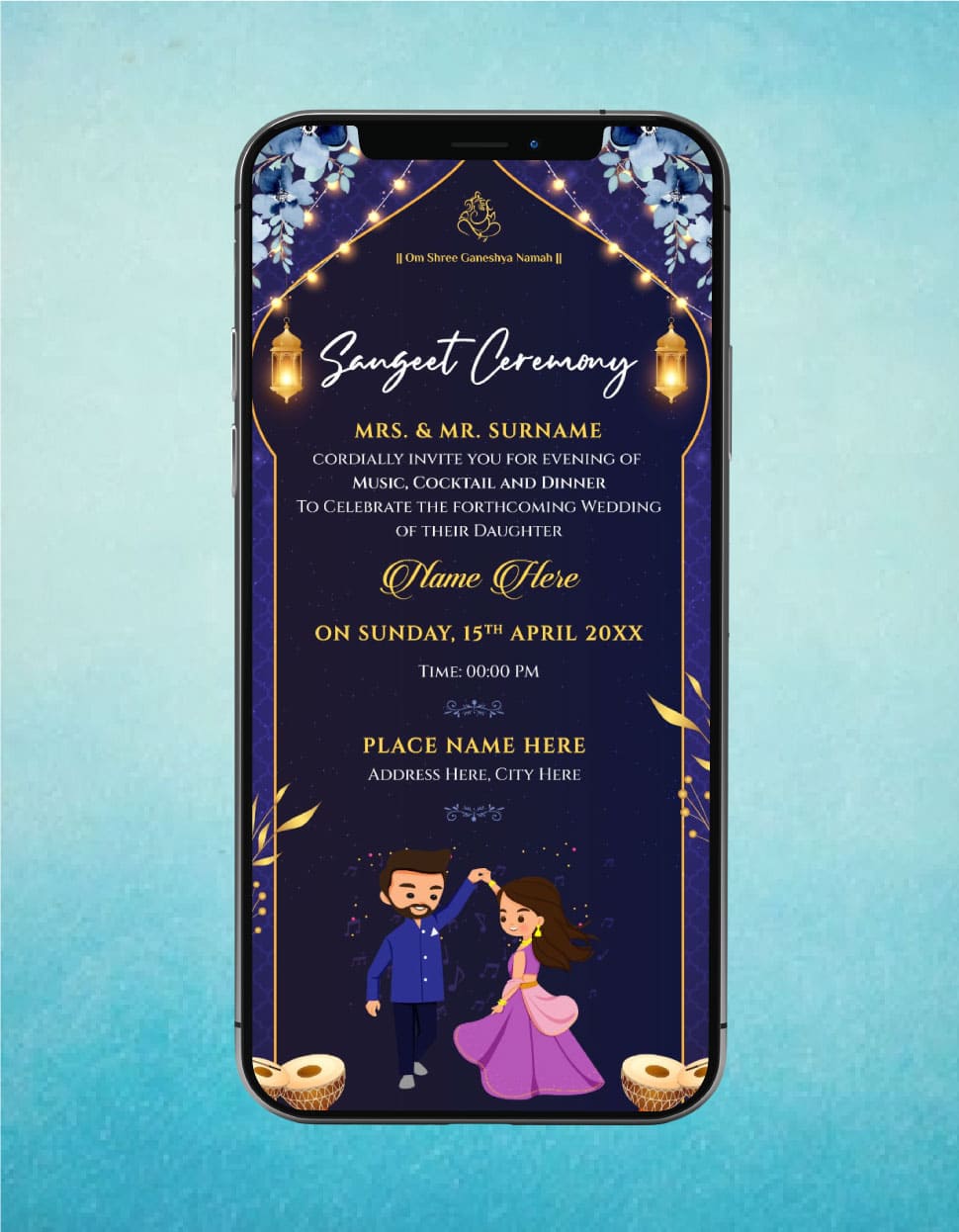 Sangeet Ceremony Invitation | Dancing Couple Theme | W-397 – InviteMart