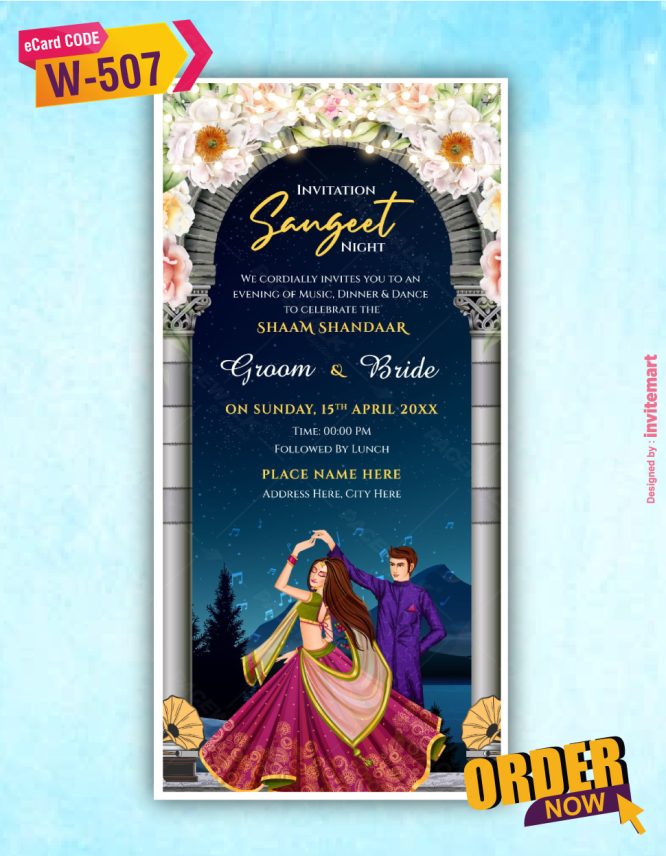 Sangeet Night Invitation Card Elegant Musical Dance E-Invite W-507