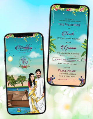 South Indian Caricature Wedding Invite Card