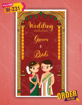 South Indian Cartoon Wedding Invitation 