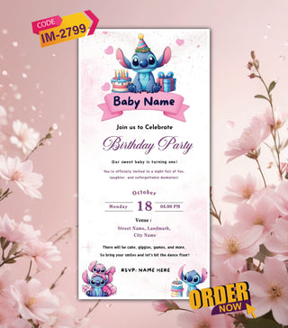 Stitch Baby Party Invitation Card 