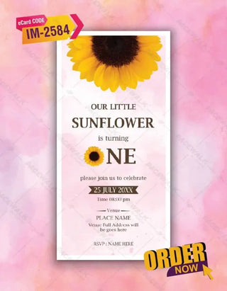 Sunflower First Birthday Invitation