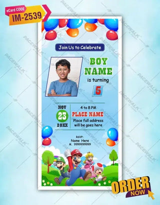 Mario Birthday Party Invite