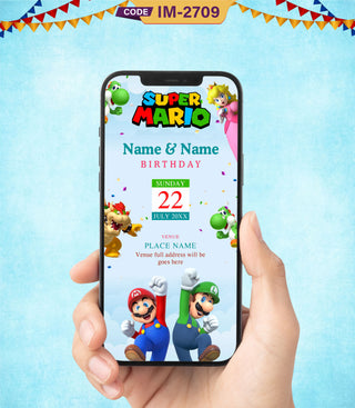 Super Mario Birthday Invitation Twins 