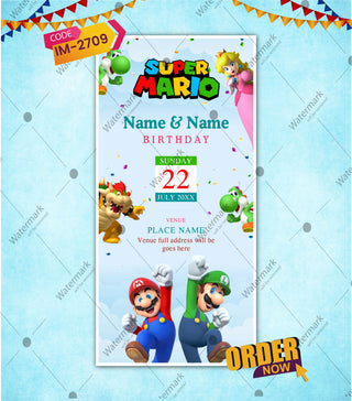 Super Mario Birthday Invitation Twins 