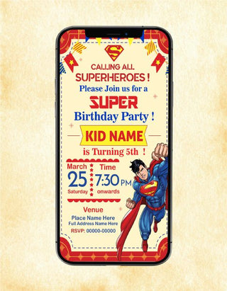 Superman Birthday Party Invitation Card 