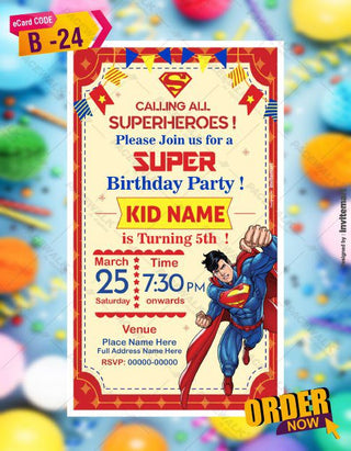 Superman Birthday Party Invitation Card 