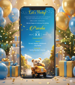 Teddy Bear 1st Birthday Invitation