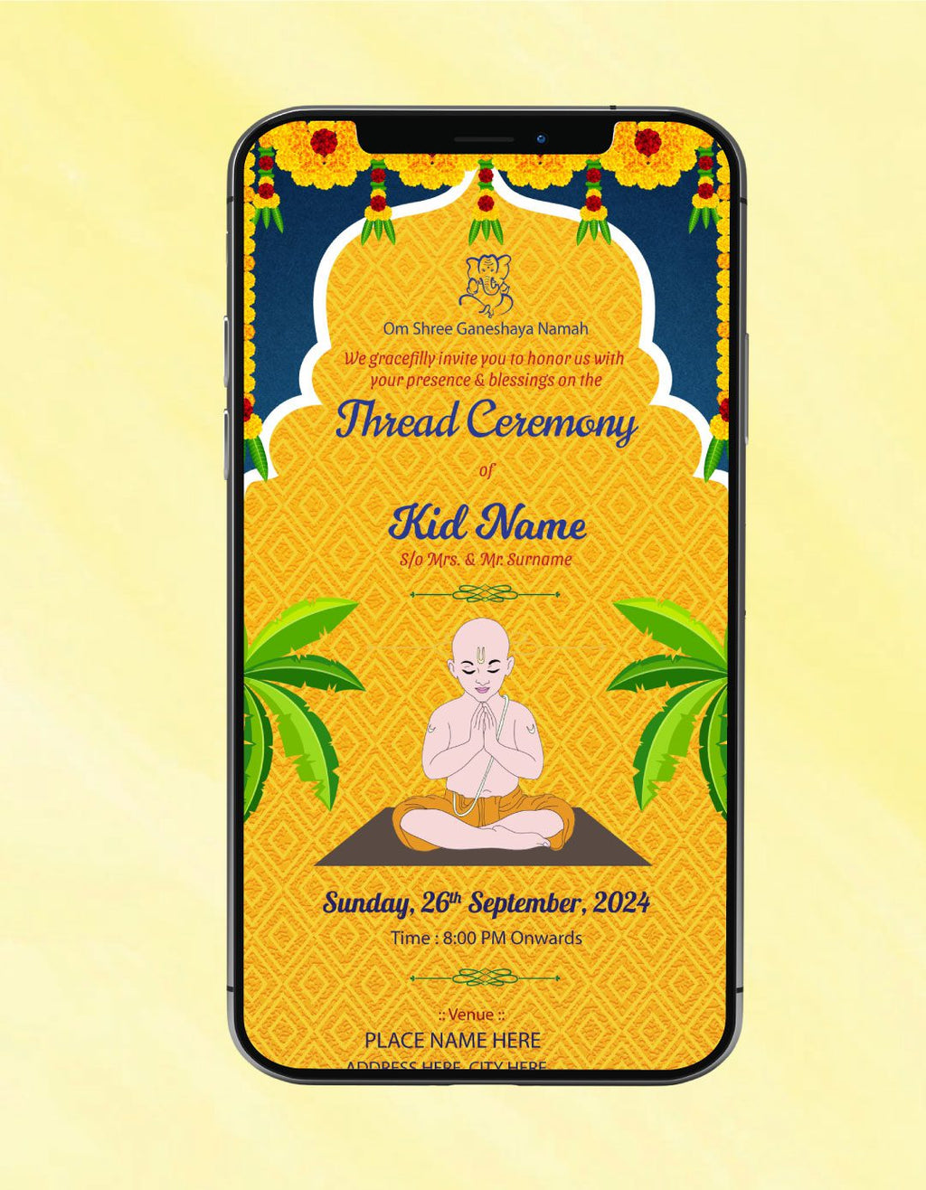 Thread Ceremony Invitation | Yellow Arch & Palm Design | TH-02 – InviteMart