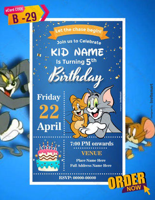 Tom and Jerry Birthday Invitation Card 