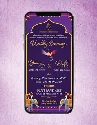 Traditional Elephants Indian Wedding Invitation 