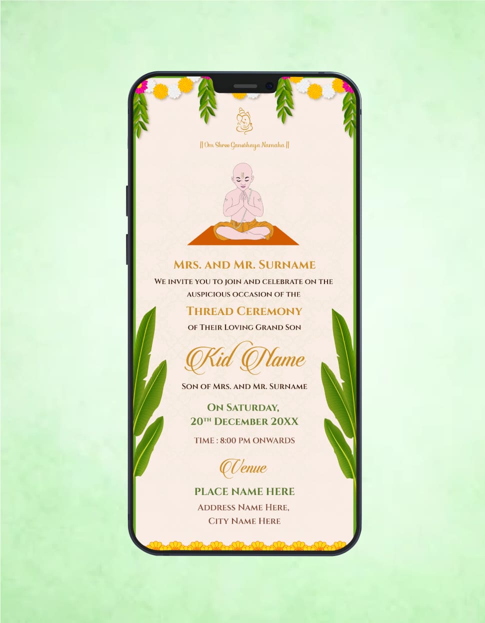 Traditional Thread Ceremony Invitation Card | Elegant Banayanam Design ...