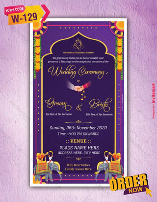 Traditional Elephants Indian Wedding Invitation 