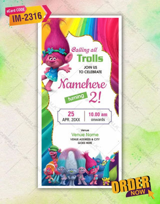 Trolls Birthday Invitation 