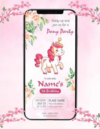 Unicorn Little Pony Theme Birthday Invitation 